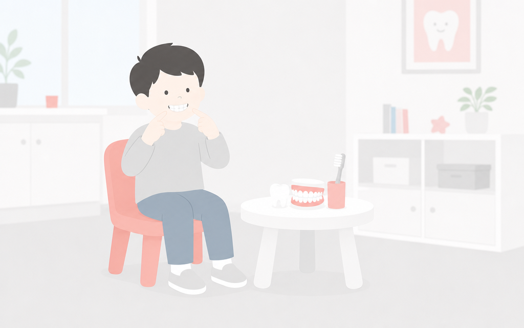 こうの歯科｜歯科衛生士ママからのワンポイント：我が家の息子たちの体験談を表すイラスト（子ども・エアフロー・何歳から）