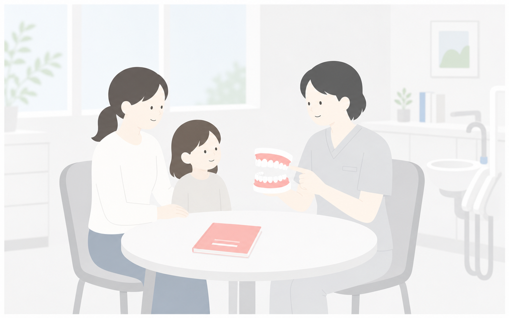 こうの歯科｜まとめを表すイラスト（子ども・エアフロー・何歳から）