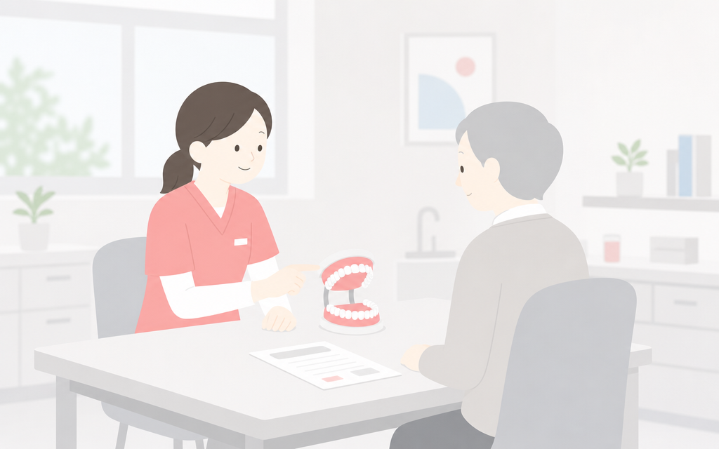 こうの歯科|「オーラルフレイル」——口の衰えが全身の健康寿命を左右するを表すイラスト(口腔機能低下症・嚥下・加齢)